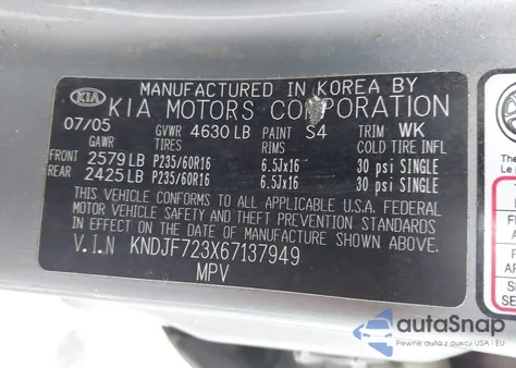 2006 Kia Sportage Ex V6/Lx V6 из США, поврежденный, VIN KNDJF723X67137949